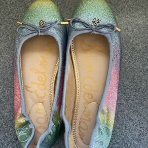 Sam Edelman Rainbow Glitter Ballet Flats - Green Blue Pink Gold